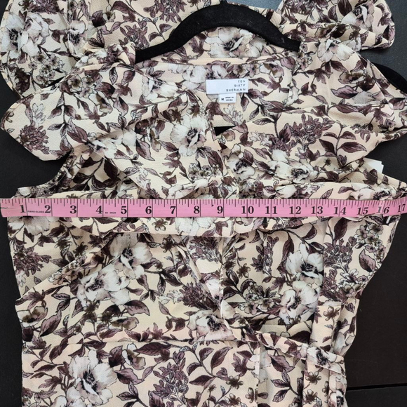 Women's Ten Sixty Sherman Beige Brown Floral Ruffle Wrap Midi Dress M - Picture 9 of 12